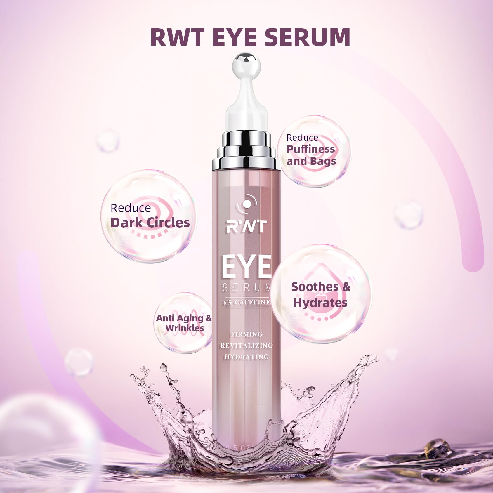 5% Caffeine Eye Cream & Under Eye Serum for Dark Circles and Puffiness Eye Care Eye Roller Serum with 360° Massage Ball Eye Treatment Serum Under Eye Roller Cream for Women Reduce Wrinkles Fine Lines